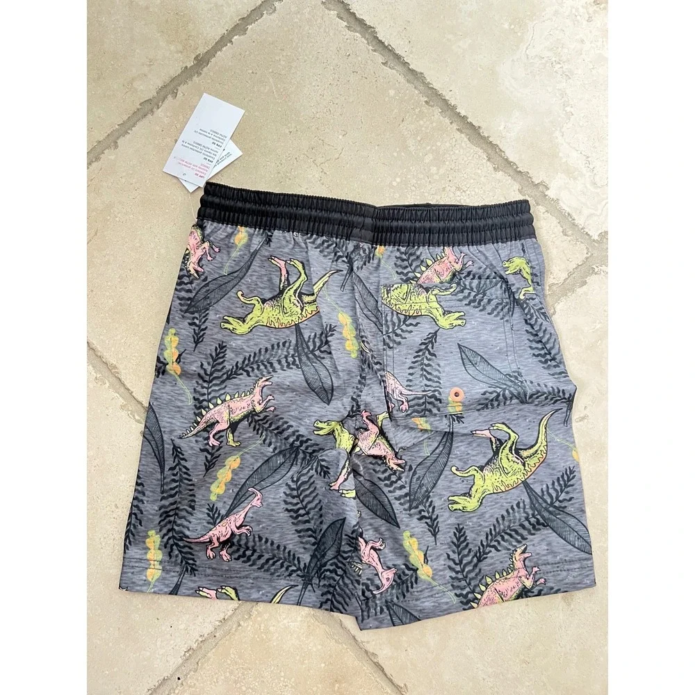 NEW Old Navy Boys M (8) Dinosaur Print Swim Trunks Gray‎ UPF 50 Board Shorts